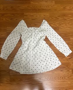 Polka Dot Long-Sleeve Mini Dress (Square Neck)