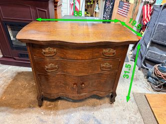 Antique Oak Serpentine Dresser with Brass Hardware