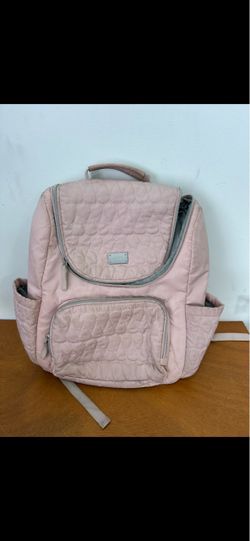 Pink Quilted Backpack with Gray Zippers