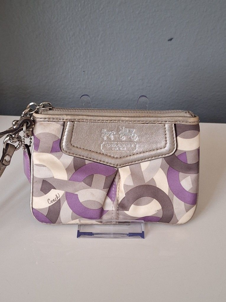 Coach Madison Purple/ Beige Satin Wristlet