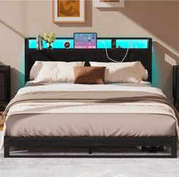 Black Platform Bed Frame with LED Headboard