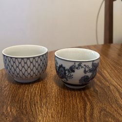 Three Small Blue And White Bowls