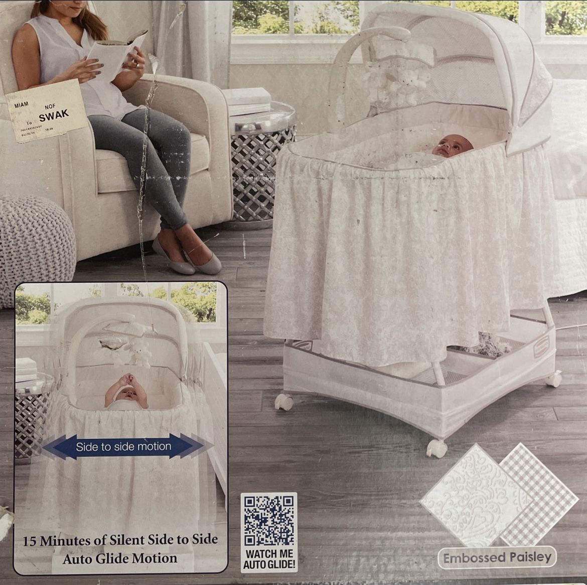 SIMMONS KIDS Silent Auto Gliding Deluxe Bassinet Portable Crib