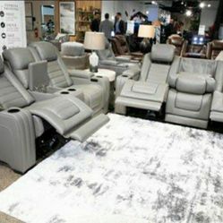 Party Time Backtrack Gray Real Leather Genuine Leather Power Electric Reclining Sofa And Loveseat Home Decor Outdoor Patio Other 