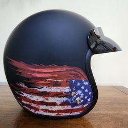 New VCAN Motorcycle Helmet-Matt Black With Flag Design - Size Small