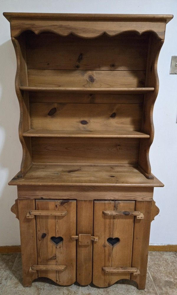 Pine Wood Hutch w/ Heart Cut Out Doors