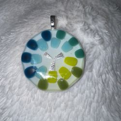 NEW Handcrafted Fused Glass Flower Pendant, 1.5"