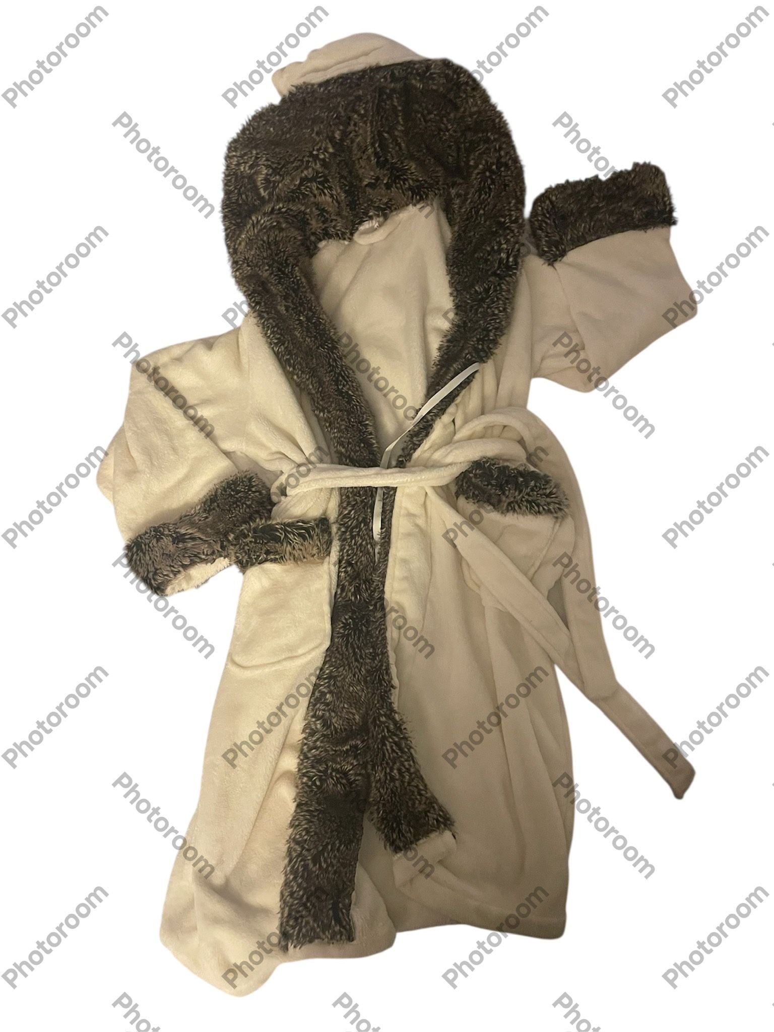 Pottery Barn Faux Fur Hooded Bath Robe Womens OS White