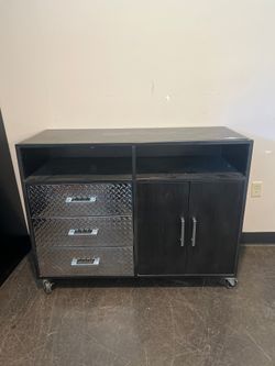 TRENT Wood Media Console with Metal Accents