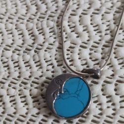 Vintage Sterling Silver Moon Turquoise Pendant on Silver Chain