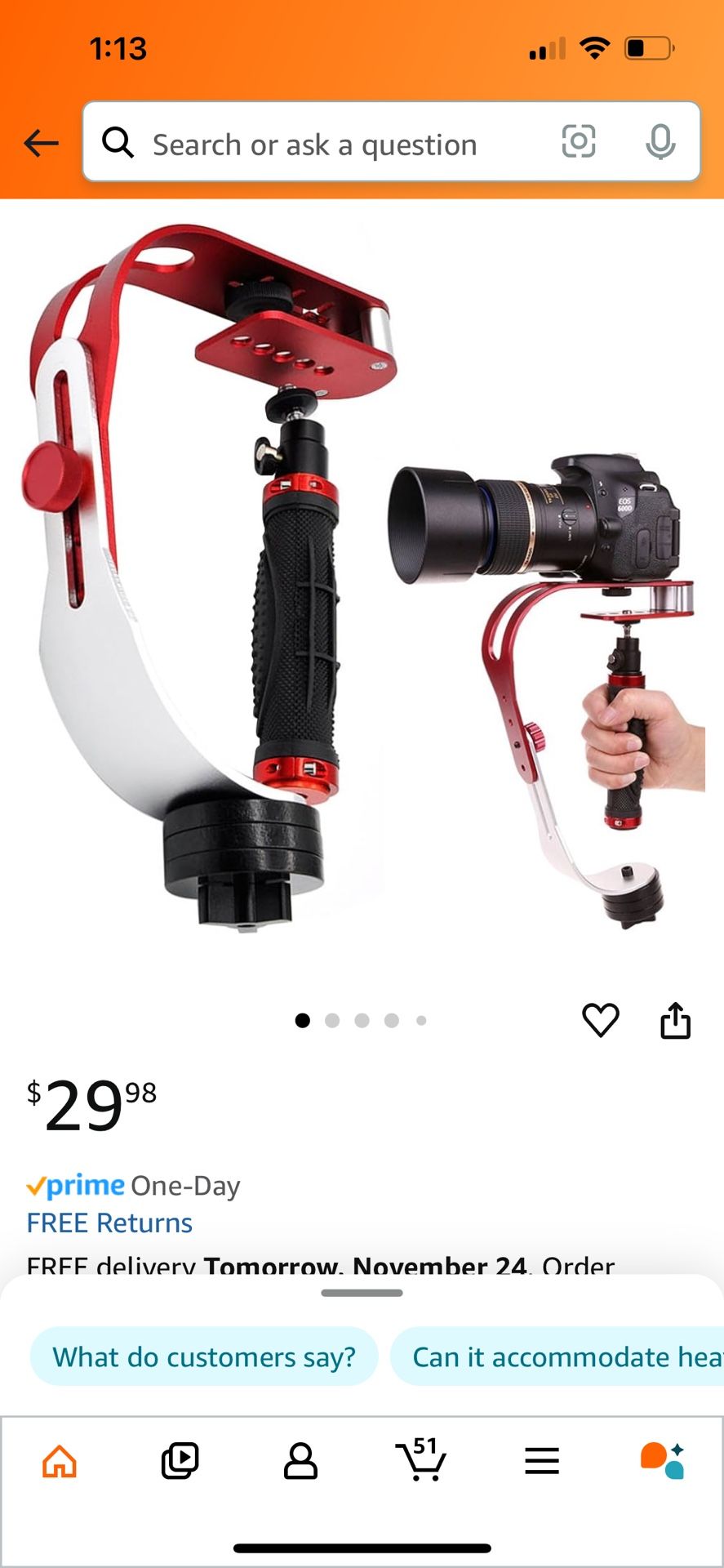 Pro Handheld Video DSLR Camera Stabilizer Steady Compatible GoPro Cannon Nikon Sony Camera Cam Camcorder DV Smartphone up to 2.1 lbs with Smoot