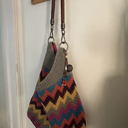 The Sak Vintage Crochet Rainbow Multicolored Chevron Large Fully Lined Shoulder Bag NEVER USED
