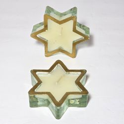 2 Glass Star Candle Holders Gold Trim