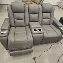  Power Leather Reclining Loveseat with Console