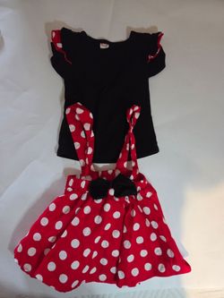 Baby girl red black polka dot shirt and skirt set