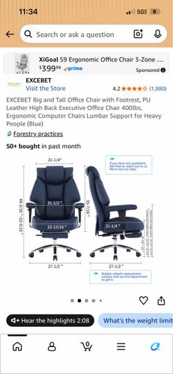 EXCEBET Big and Tall Executive Office Chair with Footrest