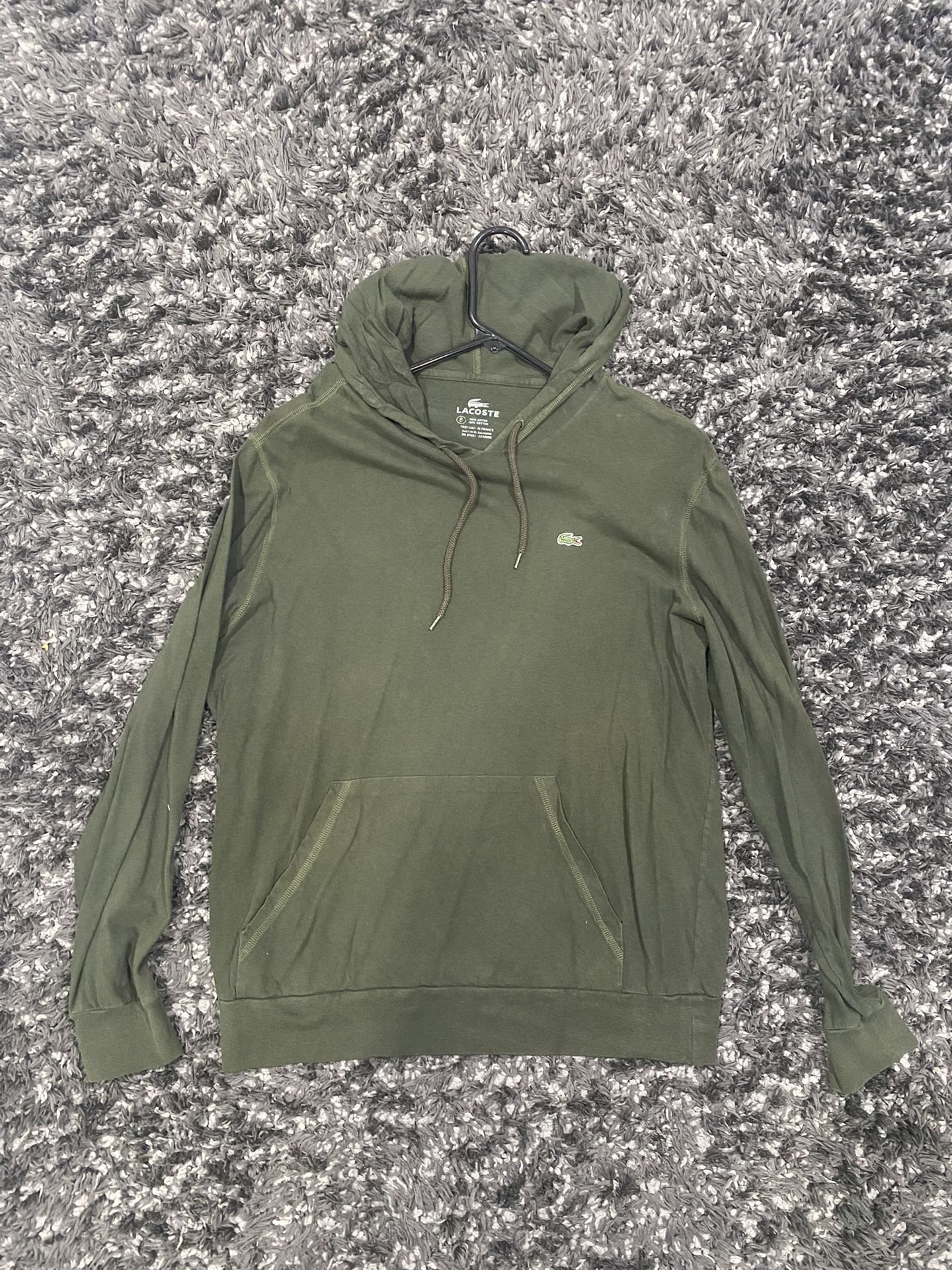 Lacoste Hoodie Mens Medium Size Large Green Cotton Lightweight Pullover Croc Logo