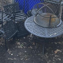 Matte Black Steel- Patio Set W/Fire Pit