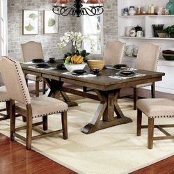 Brand New Rustic Light Oak 7pc Dining Table Set 
