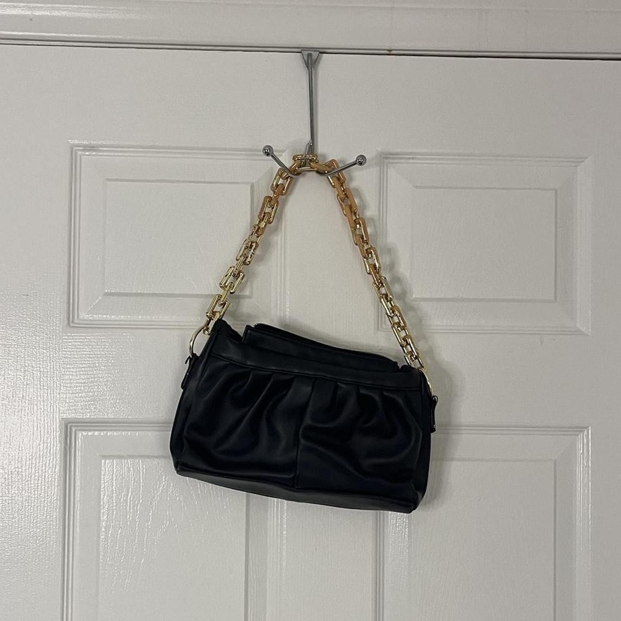 Faux Leather Slouchy Chain Shoulder Bag