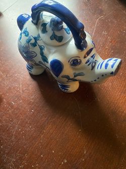 Blue & White Ceramic Elephant Teapot