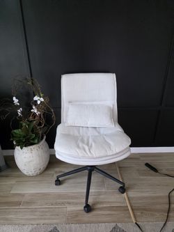 Office Chair, beige linen, wide seat ergonomic