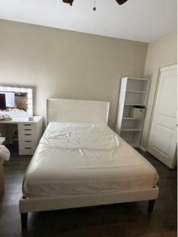 Velvet white Bed frame with headboard