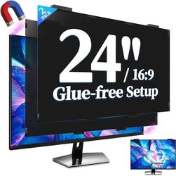 2 Pack 24 Inch Magnetic Privacy Screen for Computer Monitor 16:9, Anti Blue Light Anti-Glare Screen Protector, Tool-free Removable Hanging Privacy Scr