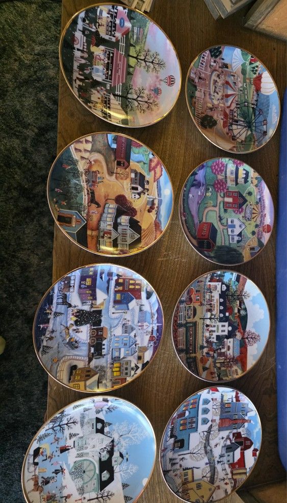 Sweet Apple Junction Collector Plate Set by Jane Wooster Scott – Franklin Mint – With Certificates!