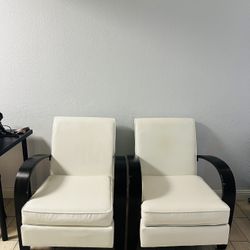 White Chairs For Living Room Or Office With Wooden Arm Rests