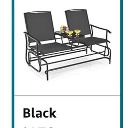 Tangkula 2 Person Swing Glider Chair, Patio Rocking Loveseat w/Center Tempered Glass Table, Outdoor Swing Bench w/Steel Frame & Breathable Mesh Fabric