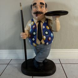 Large 29” Billiards Pool Statue Figurine Man. Bar / Pub / Man Cave. Pre Owned.