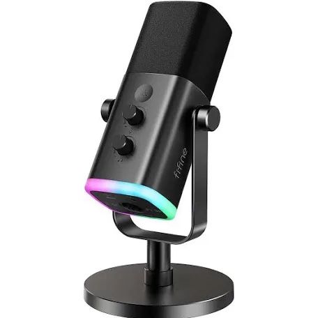 FIFINE XLR/USB Dynamic Microphone for Podcast Recording, PC Computer Gaming Streaming Mic with RGB Light, Mute Button, Headphones Jack, Desktop Stand,