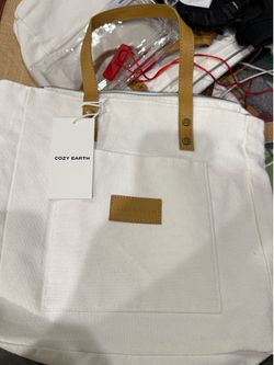 3 NEW Cozy Earth Canvas Tote Bag with Leather Handles