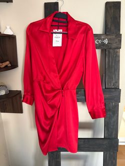 Red Satin Wrap Mini Dress Size XS