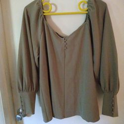 Worthington Off-Shoulder Long-Sleeve Beige Blouse Top