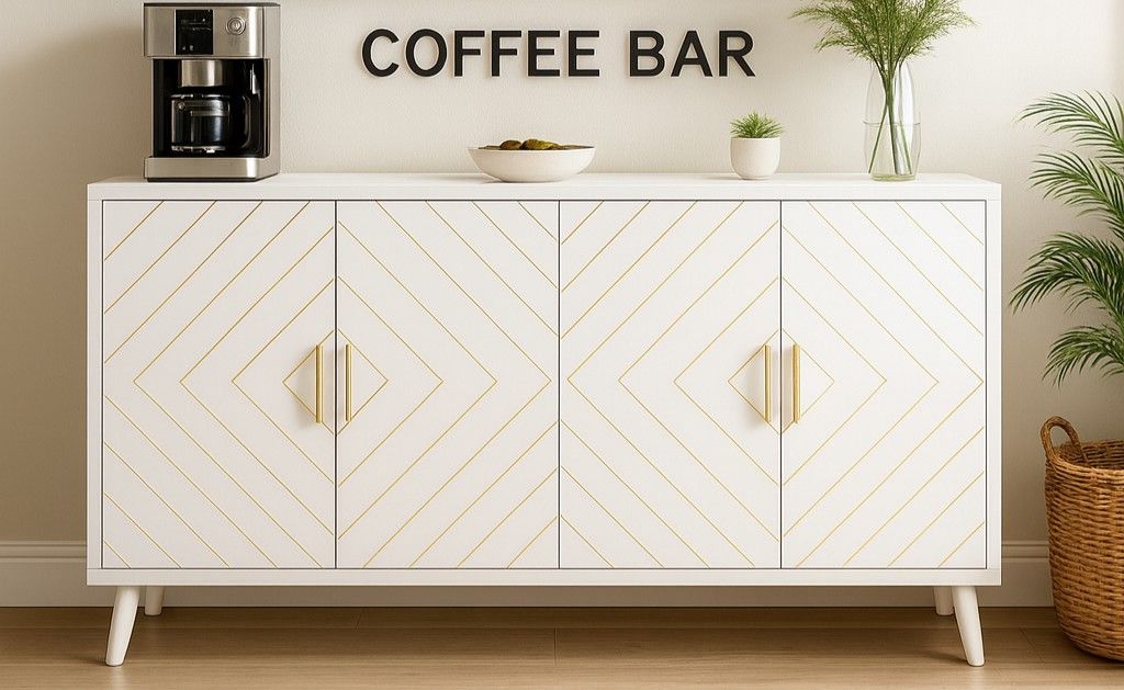 Buffet Cabinet with Storage Sideboard Cabinets, Wood Kitchen Organizers and Storage with 4 Doors & Adjustable Shelves, Modern Accent Cabinet for Livin