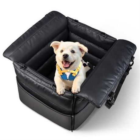 Dog Car Seats for Small Dogs: Safe & Soft Travel Booster with Safety Leash Waterproof PU Leather Pet Car Seat for Front/Back Seat, 2-in-1 Convertible