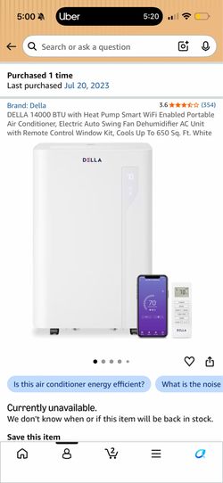 DELLA 14000 BTU with Heat Pump Smart WiFi Enabled Portable Air Conditioner