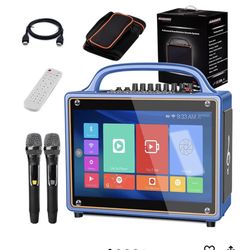 Smart Karaoke Machine with Lyrics Display, 14 Inch IPS Touch Screen, Two Wireless Microphones, Portable Bluetooth Speaker PA System for Home Outdoor P