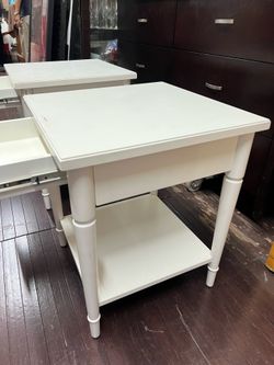 White Wood End Tables with Bottom Shelf