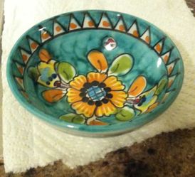 Dip A Mano Piccadilly Amalfi Beautiful Color Blue Flower Mini Trinket Decoration Bowl

