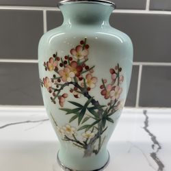 ANDO JUBEI Celadon Cloisonne Japanese Cherry Blossom Vase