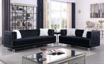 Sofa and Loveseat Black Velvet fabric, New Especial price 