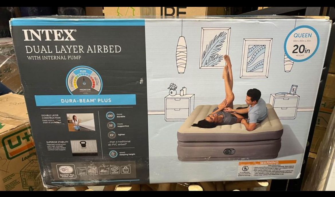INTEX® DUAL LAYER AIRBED WITH INTERNAL PUMP