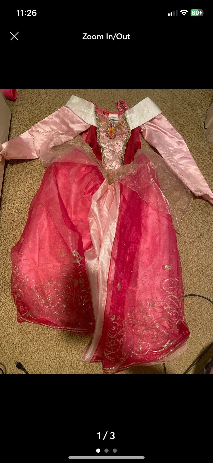 Authentic Disney Store Aurora Dress Costume Child Size M 7/8