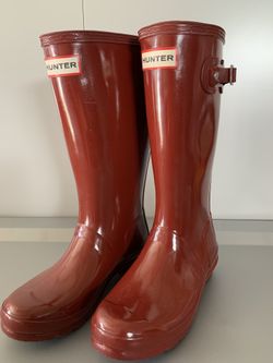 Hunter Big Kids Red Tall Rain Boots Size 2