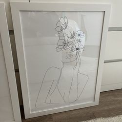 Nadja Line Art Woman With Flowers Art Print 