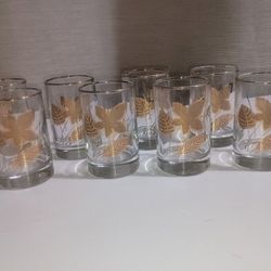 Vintage 22kt Gold Leaf Design Highball Glasses- Set of 8