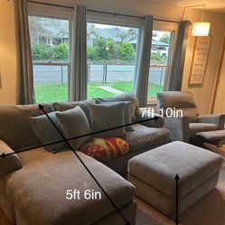 Grey Sectional Couch With Reversible L Plus Ottoman (imperfections pictured)